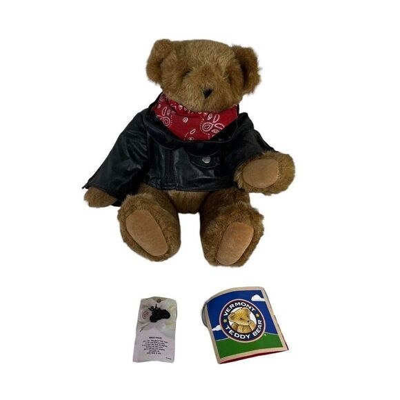 NOS Vermont Teddy Bear Biker Bear w/ Biker Jacket And Red Bandana Gift  READ - Picture 1 of 7